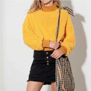 Fuzzy Mock Neck Turtle Neck Teddy Crop Sweater